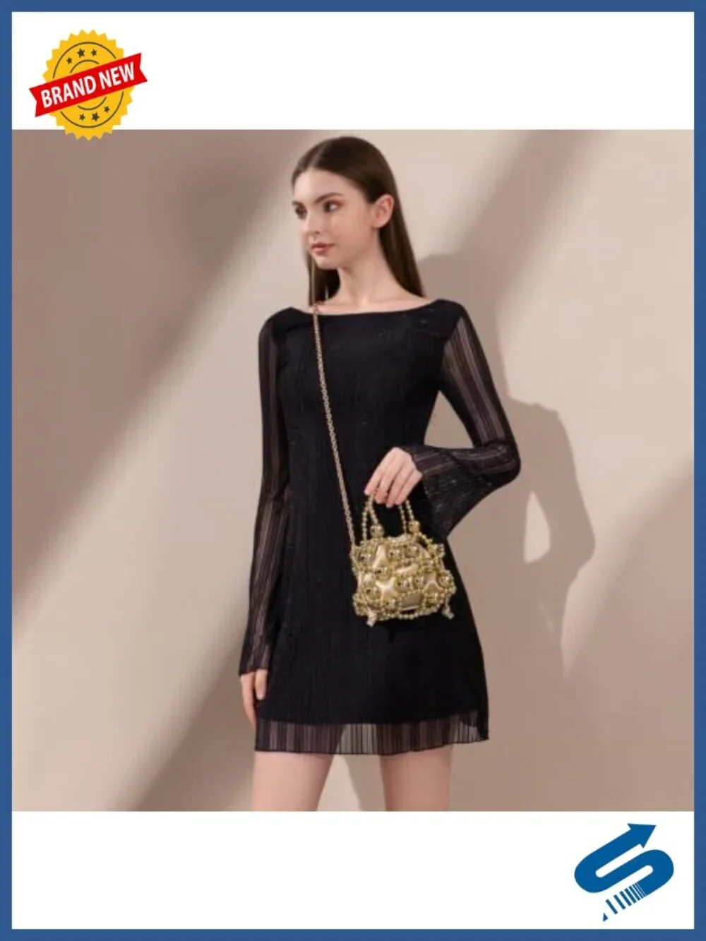 Faux Leather Beaded Evening Bag with Detachable Chain Strap Mini Crossbody